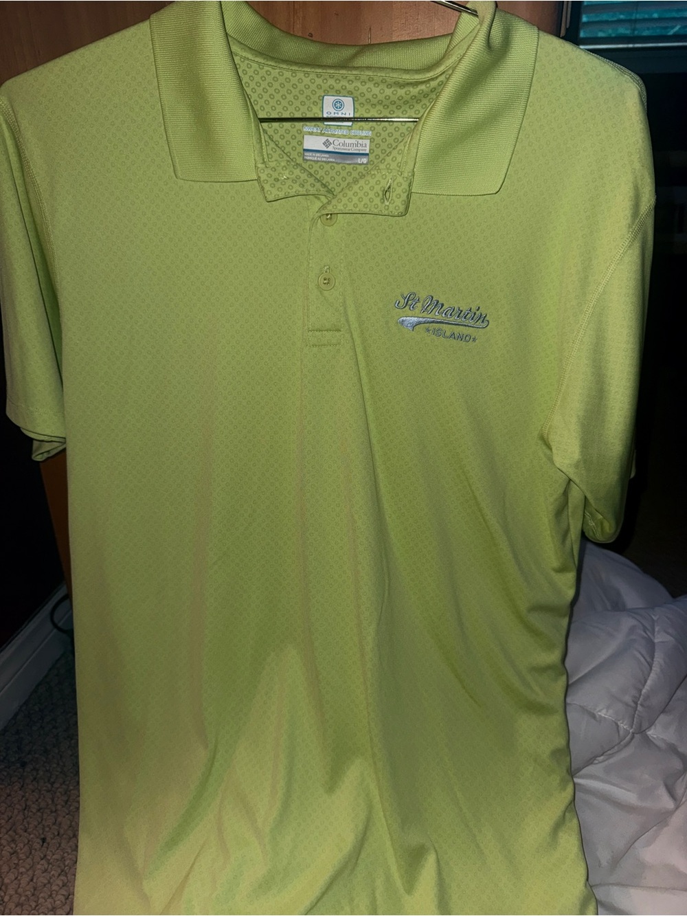 Columbia Men’s Lime Green Polo with St. Martin Embroidery